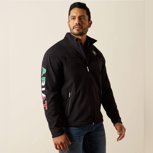 Ariat soft shell Performance jacket zip up black Mexican flag Western XL - Picture 1 of 14